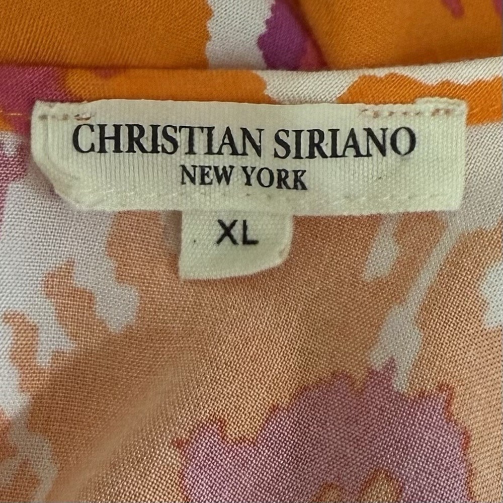Christian Siriano Top Womens XL Orange Multicolor Boho Abstract Ikat Shirt - Picture 5 of 8